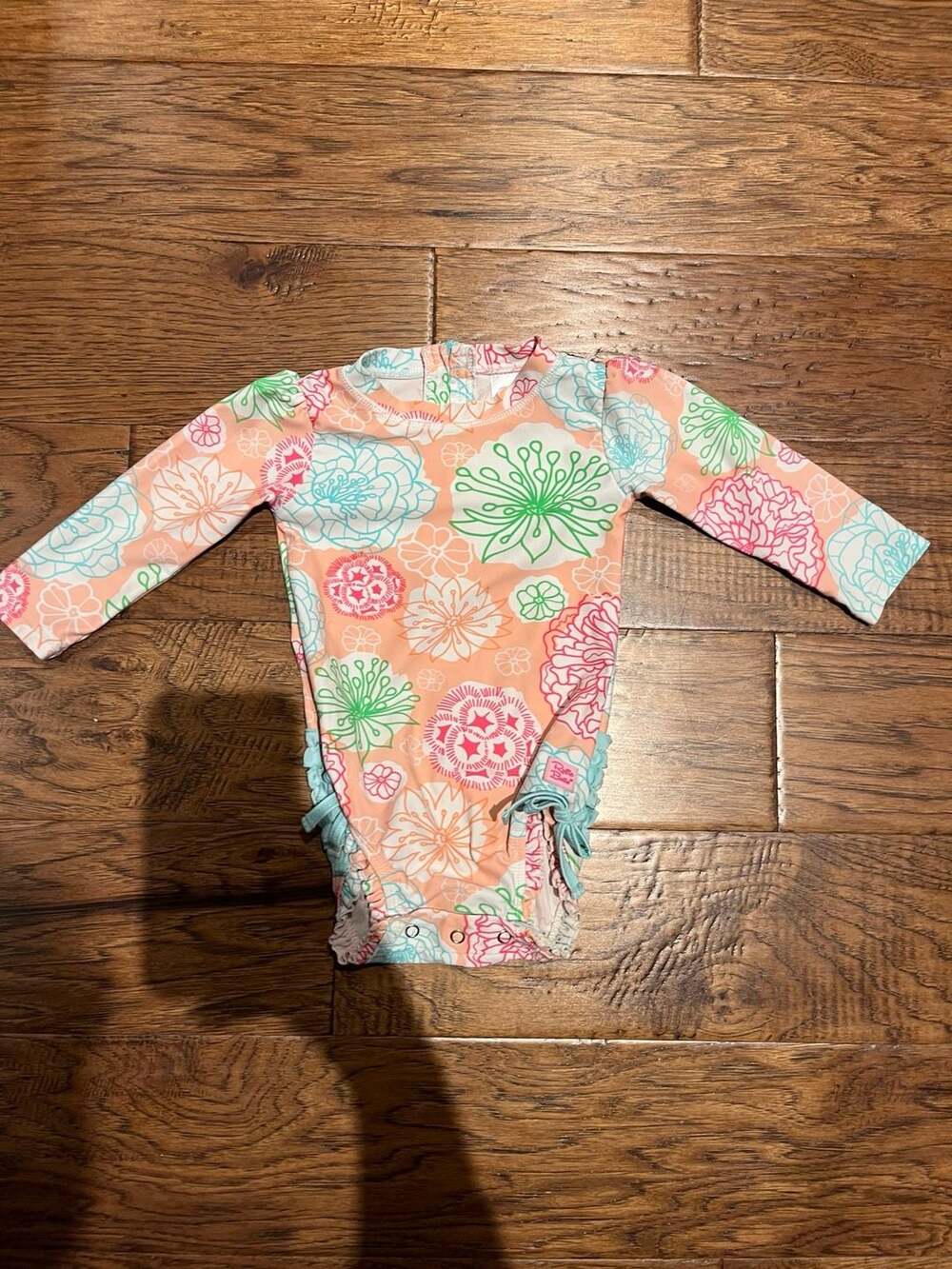 RuffleButts Tropical Gardens Long Sleeve One Piece Rash Guard Swimsuit 12-18M